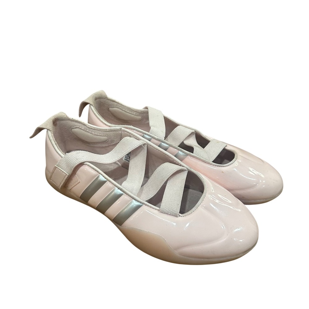 Adidas Caroline Hu Patent Leather Ballet Sneaker Flat Pink Silver Stripes 9.5